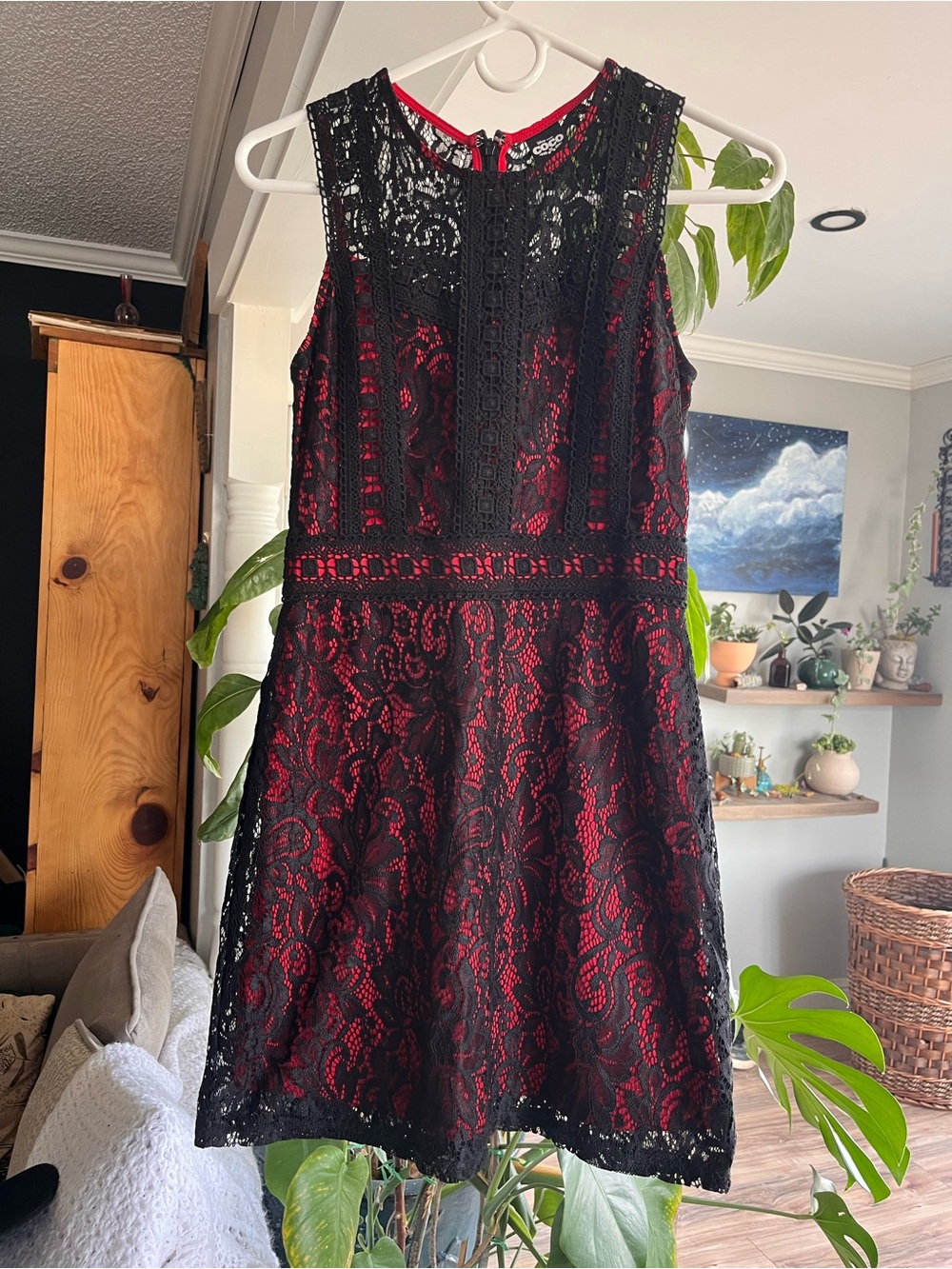 Disney Black Lace Midi Dress with Red Underlay